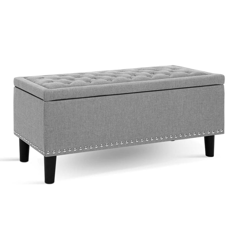 Artiss Storage Ottoman Blanket Box Linen Fabric Chest Foot Stool Toy Bench Grey