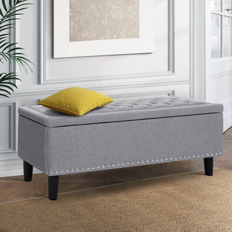 Artiss Storage Ottoman Blanket Box Linen Fabric Chest Foot Stool Toy Bench Grey