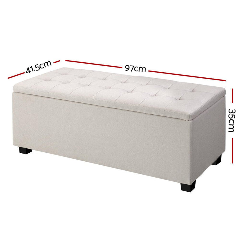 Artiss Storage Ottoman Blanket Box 97cm Linen Beige