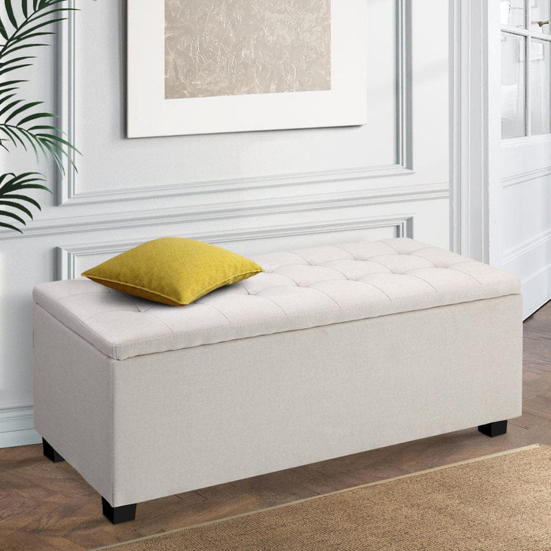 Artiss Storage Ottoman Blanket Box 97cm Linen Beige