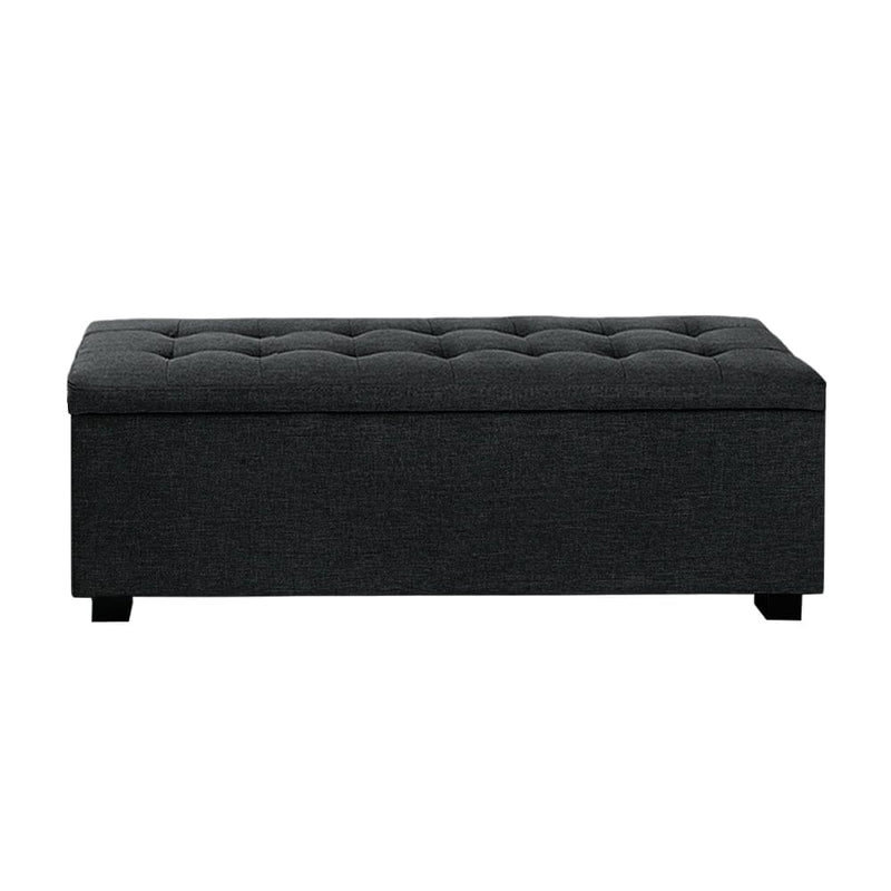 Artiss Storage Ottoman Blanket Box 97cm Linen Charcoal