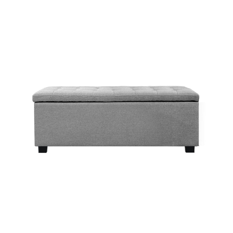 Artiss Storage Ottoman Blanket Box 97cm Linen Light Grey