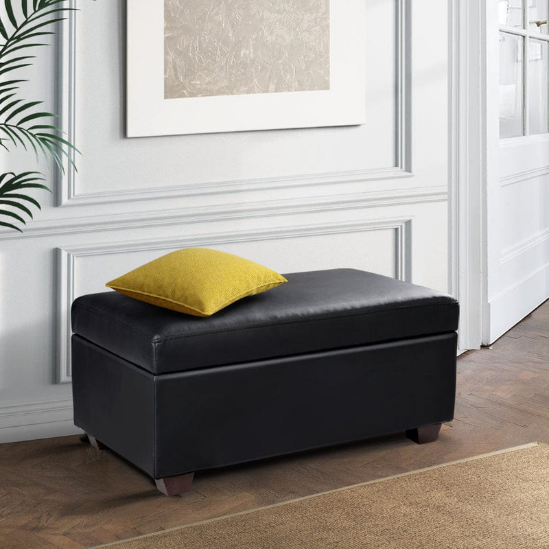 Artiss Storage Ottoman Blanket Box 80cm Leather Black