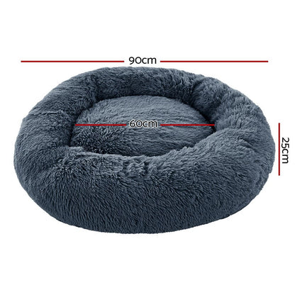 i.Pet Pet Bed Dog Cat 90cm Large Calming Soft Plush Bed Dark Grey