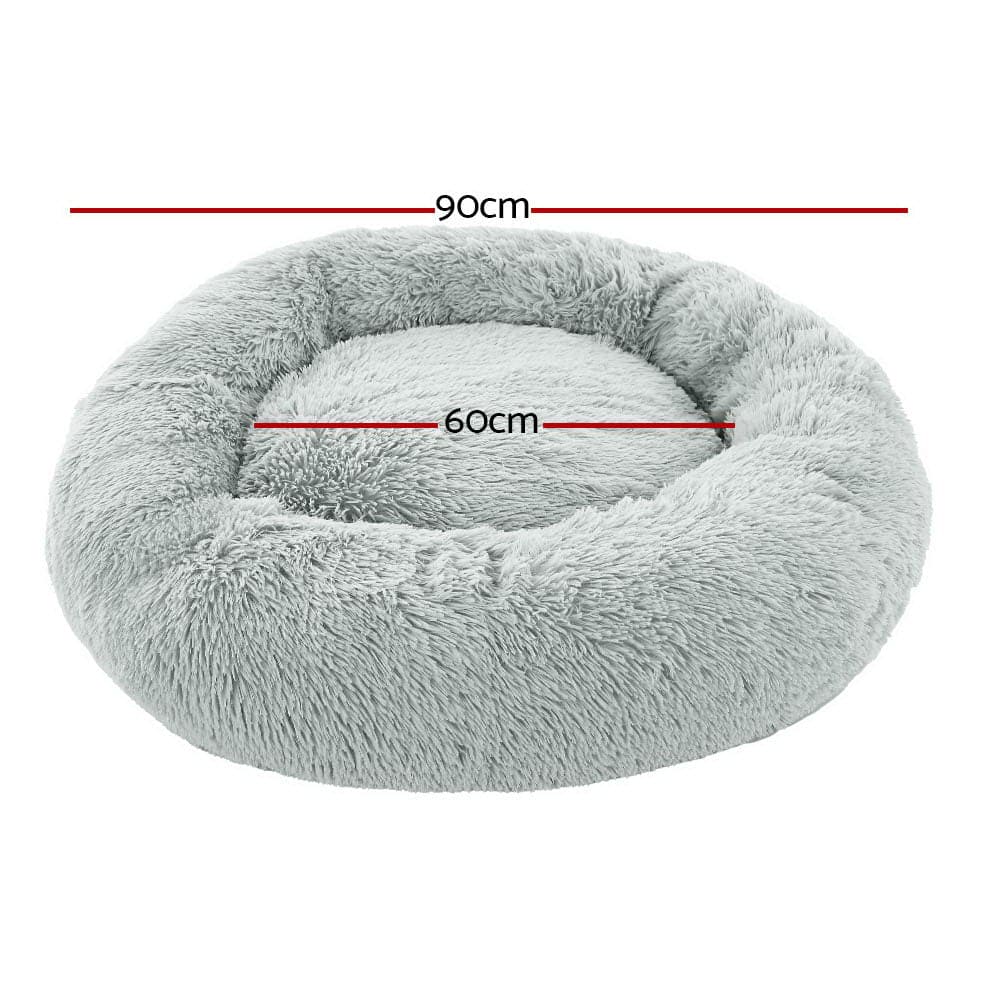 i.Pet Pet Bed Dog Cat 90cm Large Calming Soft Plush Light Grey