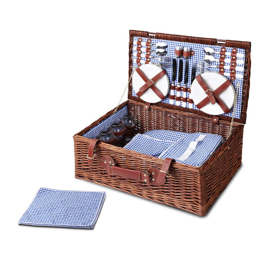 Alfresco 4 Person Picnic Basket Set Insulated Blanket Storage Bag