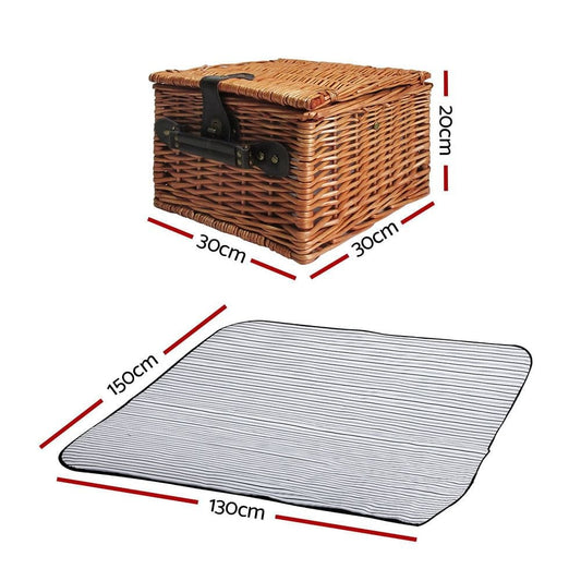 Alfresco� 2 Person Picnic Basket Set Vintage Outdoor Baskets Insulated Blanket