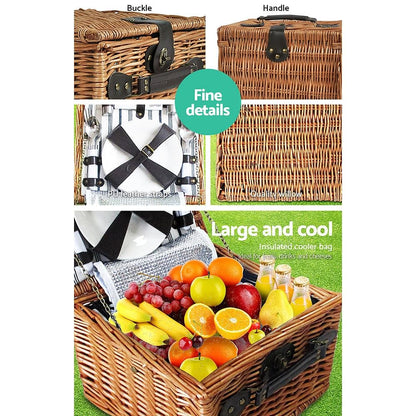 Alfresco� 2 Person Picnic Basket Set Vintage Outdoor Baskets Insulated Blanket