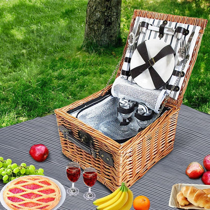 Alfresco� 2 Person Picnic Basket Set Vintage Outdoor Baskets Insulated Blanket