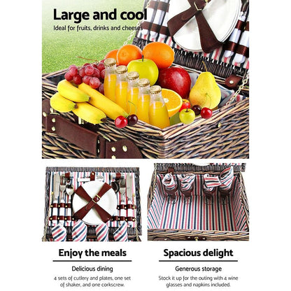 Alfresco 4 Person Picnic Basket Set Insulated Blanket Bag