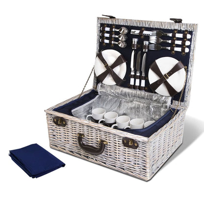 Alfresco 6 Person Picnic Basket Set Cooler Bag Insulated Blanket Plates Navy