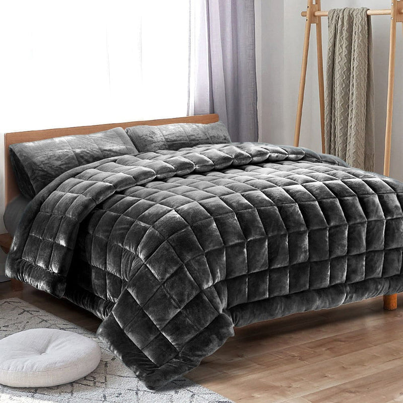 Giselle Bedding Faux Mink Quilt Charcoal Super King