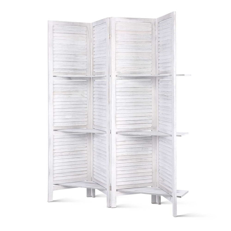 Artiss 4 Panel Room Divider Screen 163x170cm Shelf White