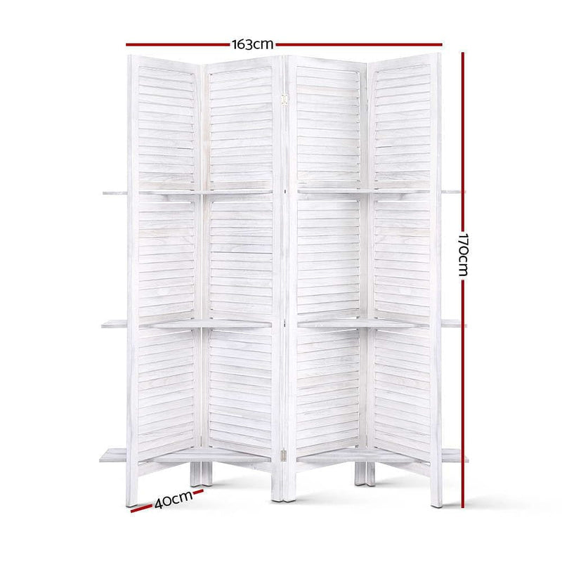 Artiss 4 Panel Room Divider Screen 163x170cm Shelf White