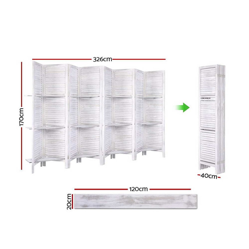 Artiss 8 Panel Room Divider Screen 326x170cm Shelf White