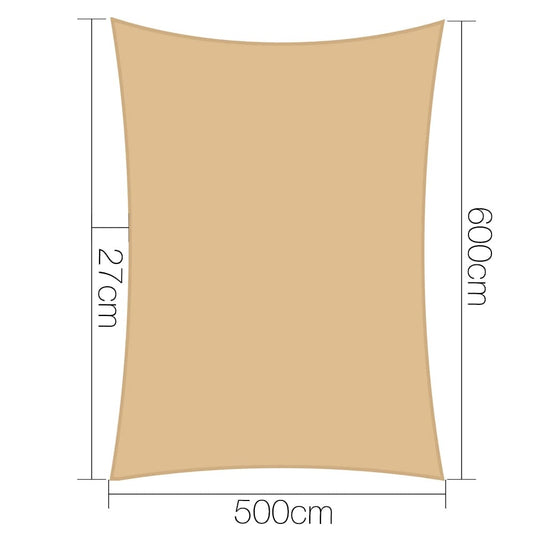 Instahut Shade Sail 5x6m Rectangle 280GSM 98% Sand Shade Cloth