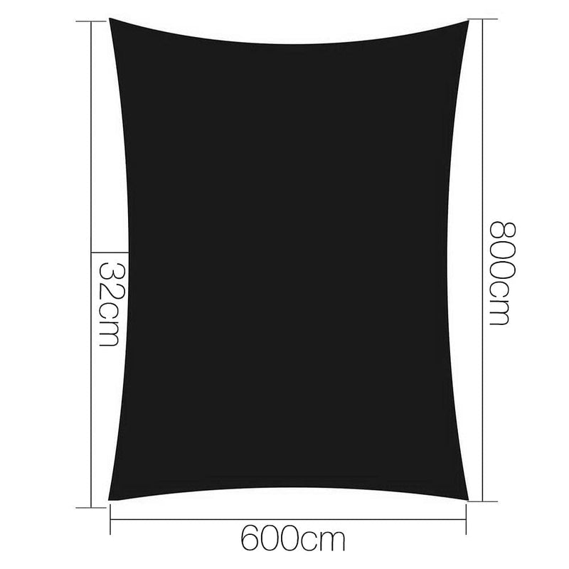 Instahut Shade Sail 6x8m Rectangle 280GSM 98% Black Shade Cloth