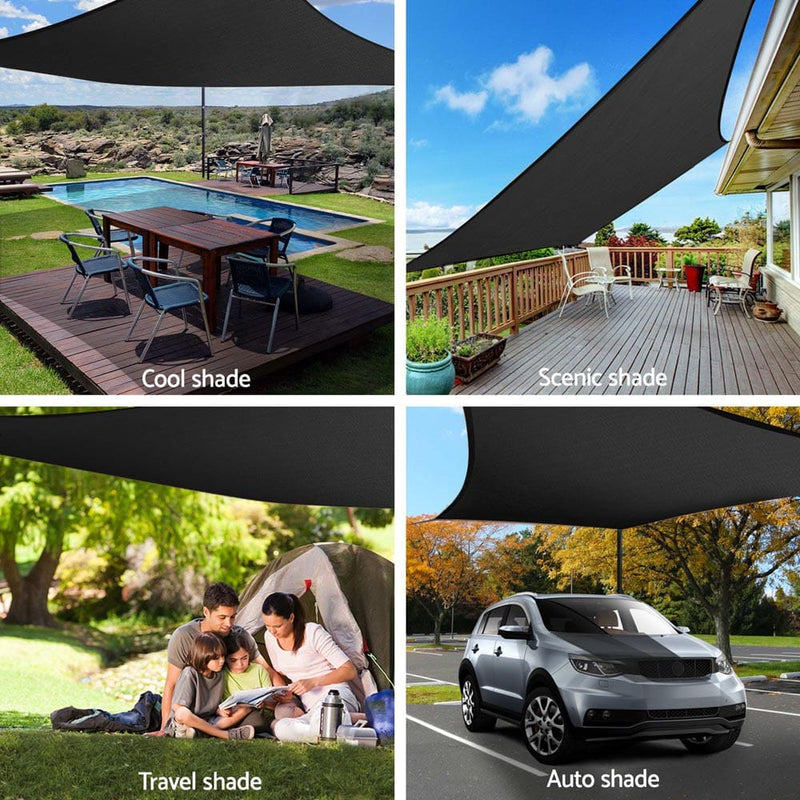 Instahut Shade Sail 6x8m Rectangle 280GSM 98% Black Shade Cloth