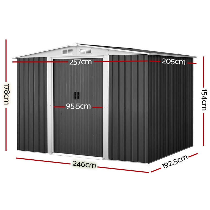 Giantz Garden Shed 2.58x2.07M Sheds Outdoor Storage Workshop Metal Shelter Sliding Door