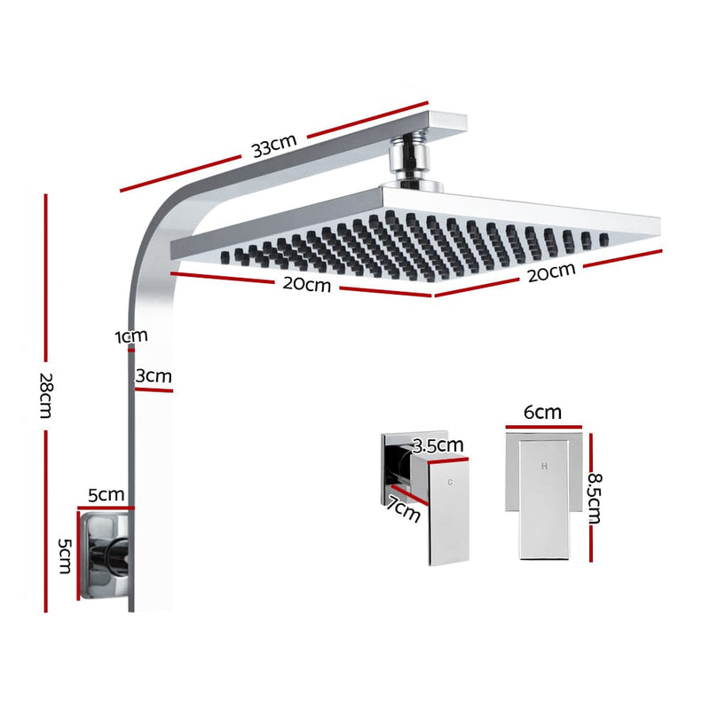 Cefito 8'' Rain Shower Head Wall Arm Square High Pressure Twins Tap Chrome