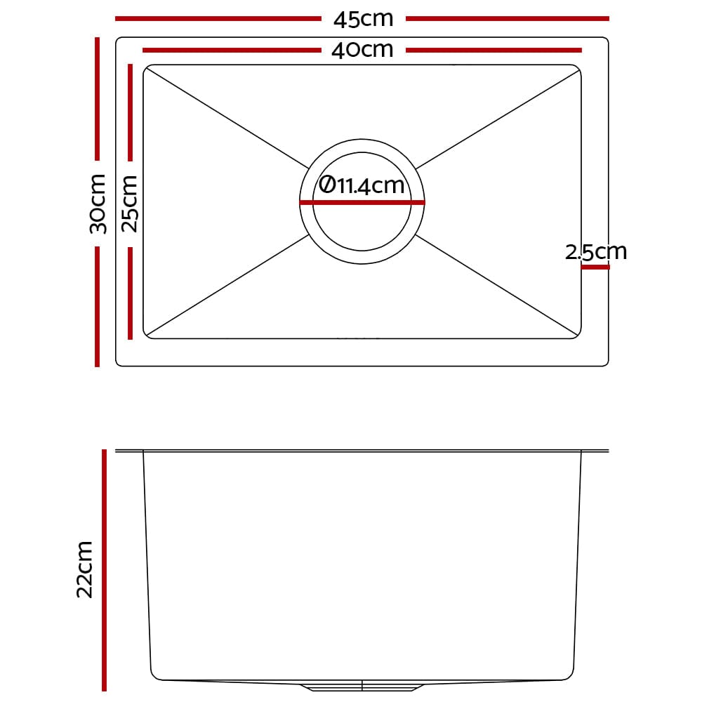 Cefito Kitchen Sink 45X30CM Stainless Steel Basin Single Bowl Silver