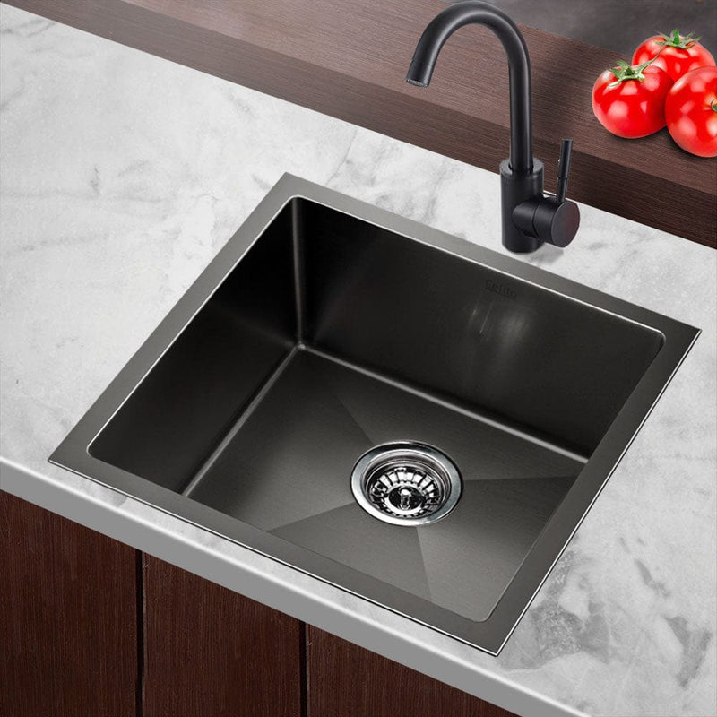 Cefito Kitchen Sink 51X45CM Stainless Steel Basin Single Bowl Laundry Black