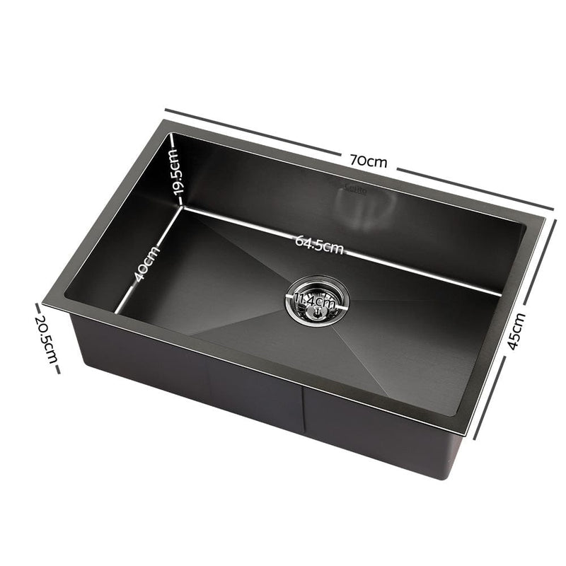 Cefito Kitchen Sink 70X45CM Stainless Steel Basin Single Bowl Laundry Black