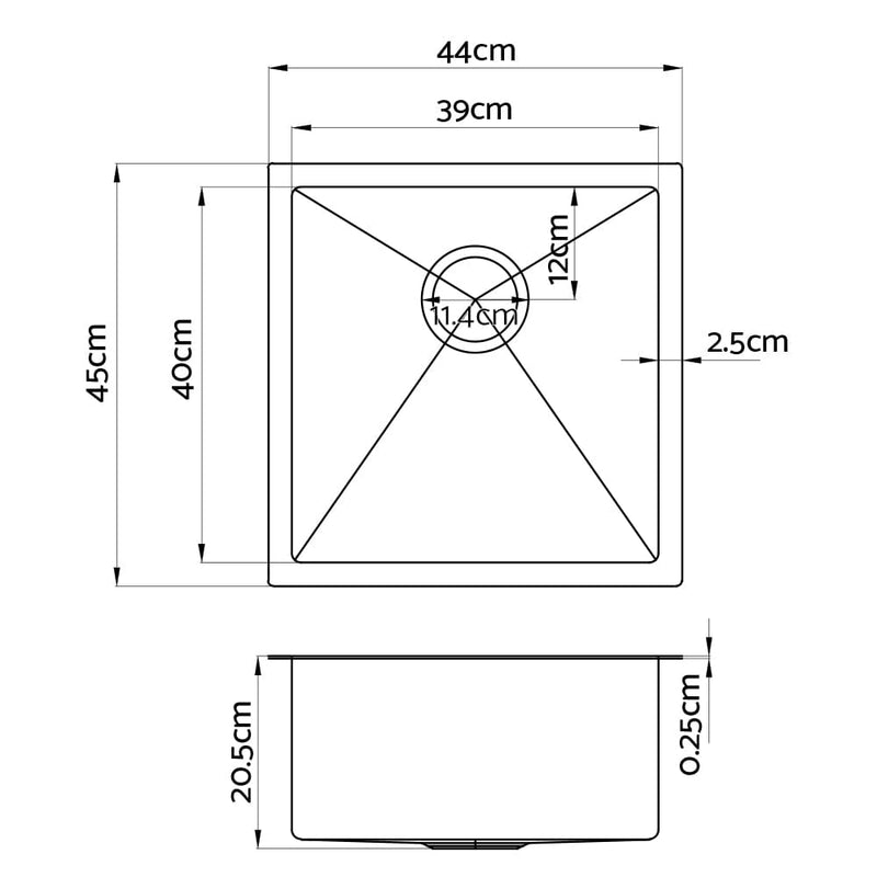 Cefito Handmade Kitchen Sink Stainless steel Sink 44cm x 45cm