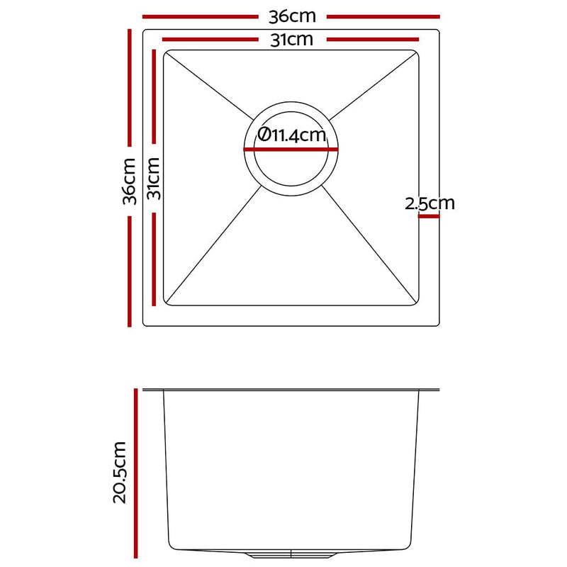 Cefito Kitchen Sink 36X36CM Stainless Steel Nano Basin Single Bowl Silver