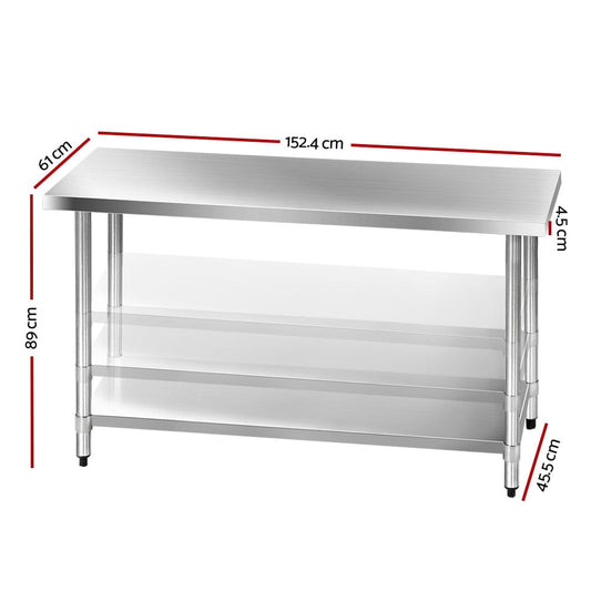 Cefito 1524x610mm Stainless Steel Kitchen Bench 304