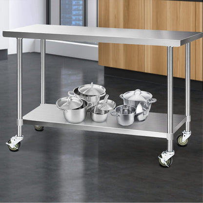 Cefito 1524x610mm Stainless Steel Kitchen Bench with Wheels 304