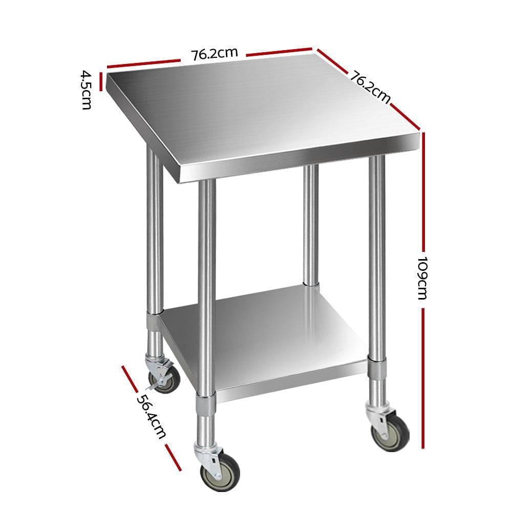 Cefito 760x760mm Stainless Steel Kitchen Bench with Wheels 430