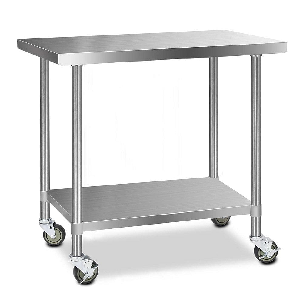 Cefito 1219x610mm Stainless Steel Kitchen Bench with Wheels 430