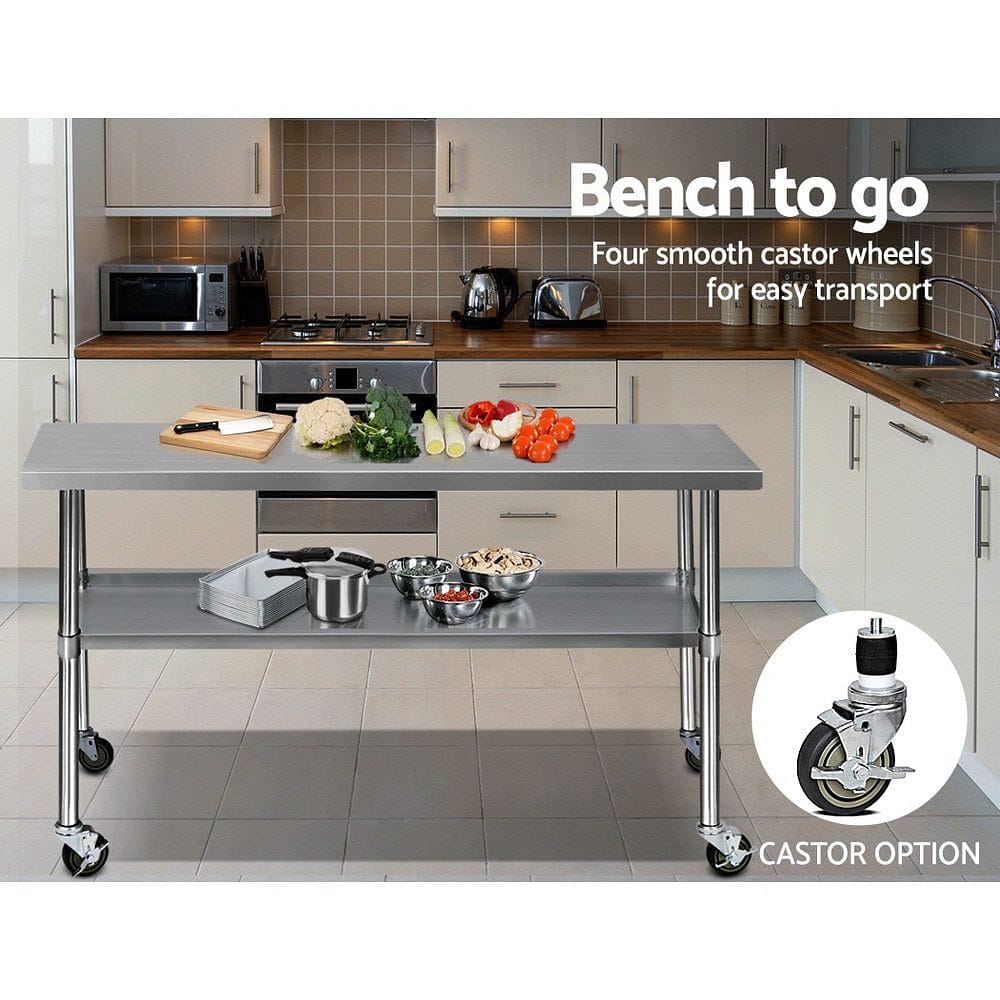 Cefito 1829x610mm Stainless Steel Kitchen Bench with Wheels 430