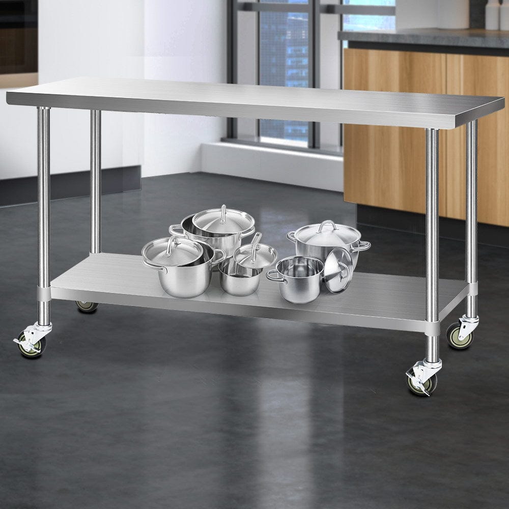 Cefito 1829x610mm Stainless Steel Kitchen Bench with Wheels 430