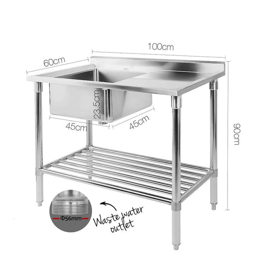 Cefito 100x60cm Stainless Steel Sink Bench Kitchen 304