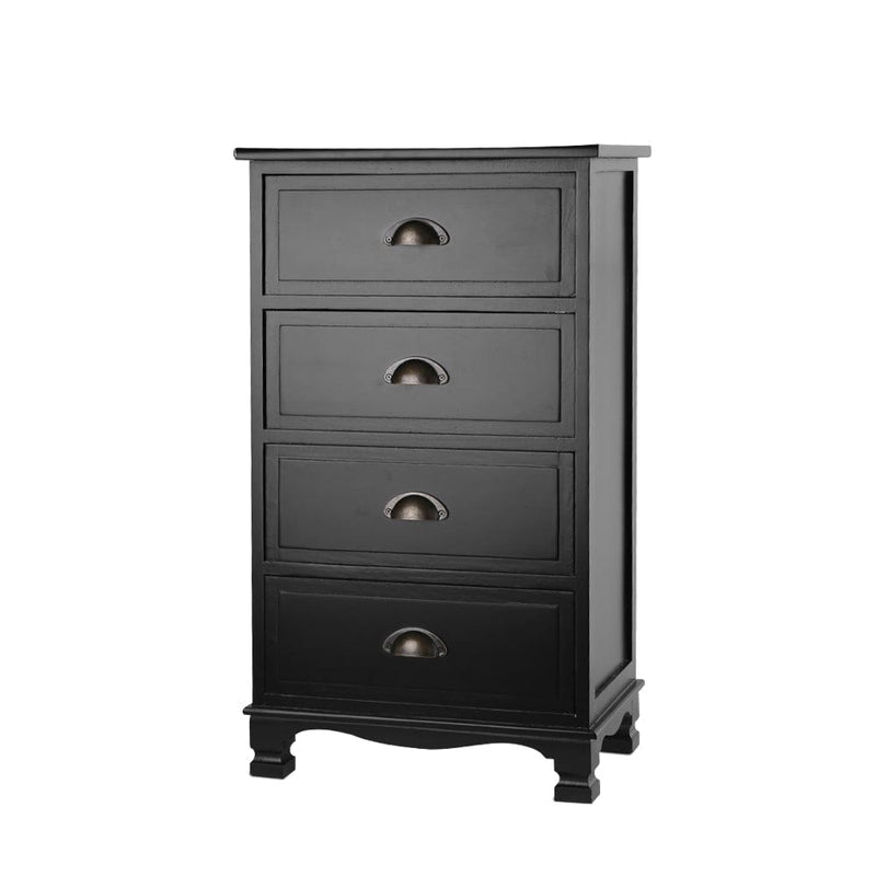 Artiss Vintage Bedside Table Chest 4 Drawers Storage Cabinet Nightstand Black