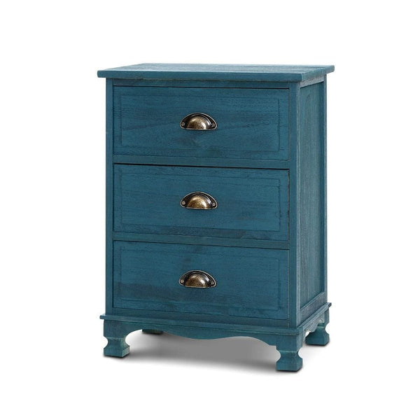 Artiss Bedside Table 3 Drawers Vintage - THYME Blue