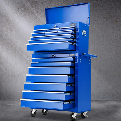 Giantz Tool Chest and Trolley Box Cabinet 16 Drawers Cart Garage Storage Blue