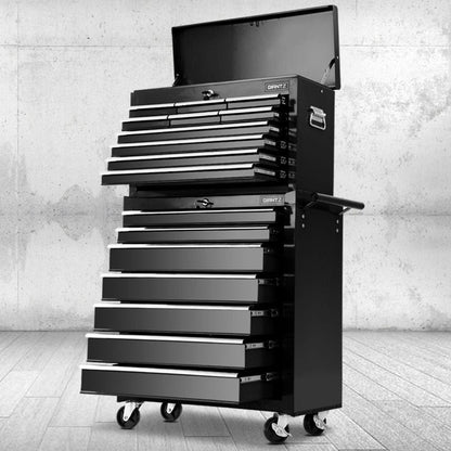 Giantz 17 Drawer Tool Box Cabinet Chest Trolley Toolbox Garage Storage Box Black