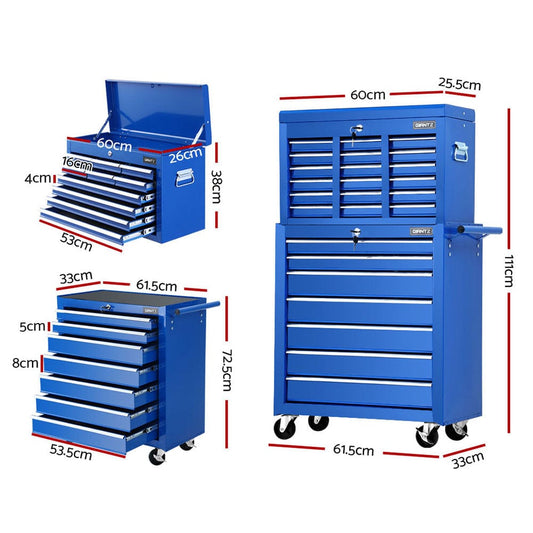 Giantz 17 Drawers Tool Box Trolley Chest Cabinet Cart Garage Mechanic Toolbox Blue