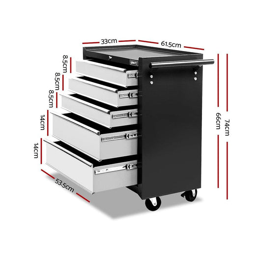 Giantz 5 Drawer Tool Box Cabinet Chest Trolley Box Garage Storage Toolbox Grey