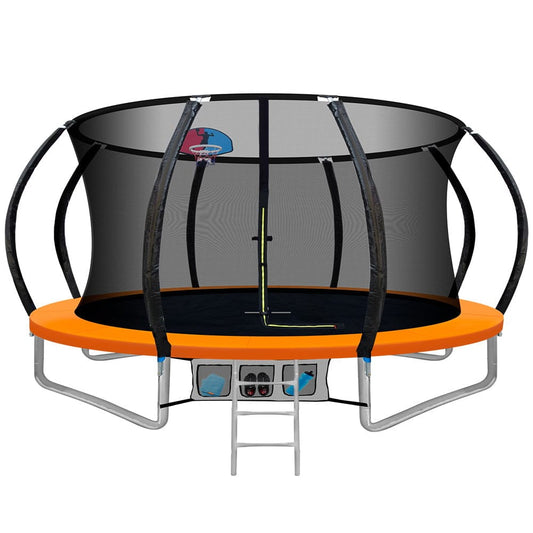 Everfit 12FT Trampoline for Kids w/ Ladder Trampoline Enclosure Safety Net Rebounder Orange