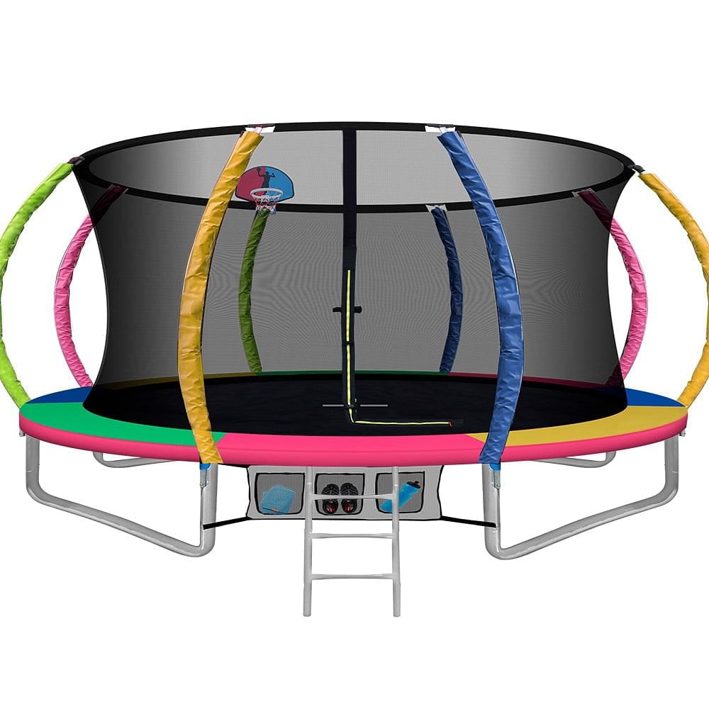 14ft Trampoline Everfit Kids Trampoline Rebounder w/ Ladder Basketball Hoop