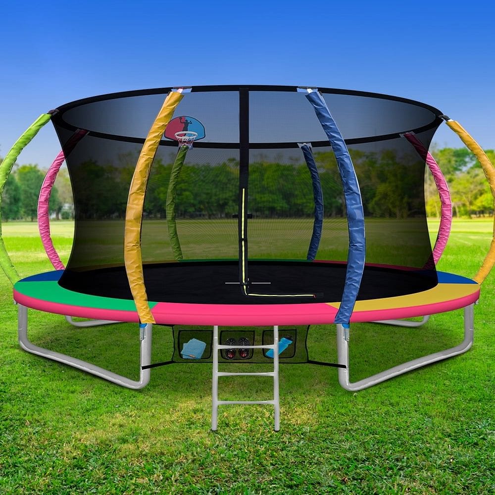 14ft Trampoline Everfit Kids Trampoline Rebounder w/ Ladder Basketball Hoop