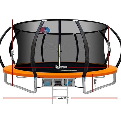 14ft Trampoline Everfit Kids Trampoline Rebounder w/ Ladder Basketball Hoop Orange