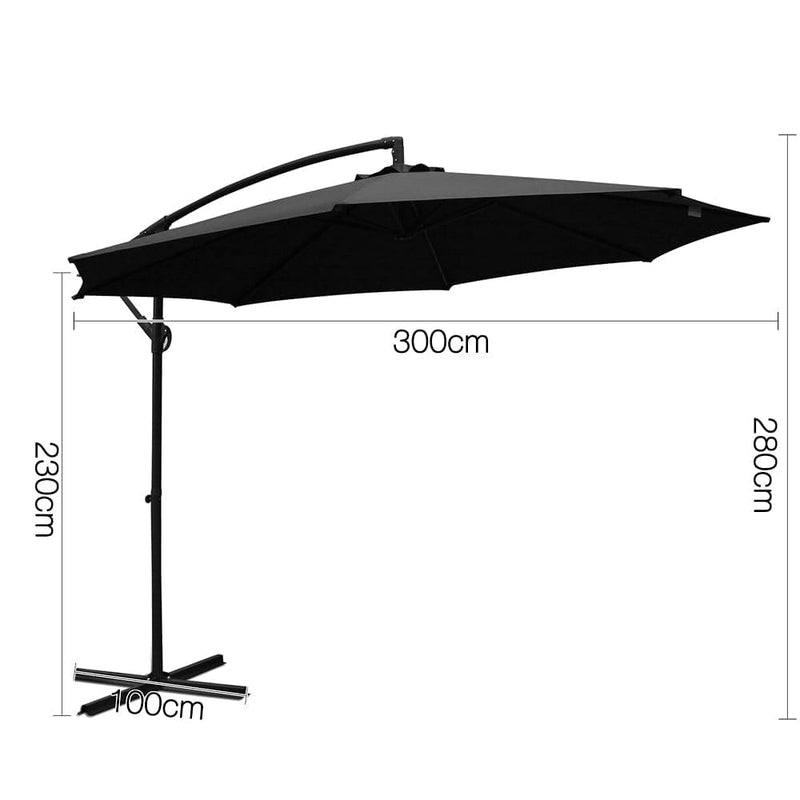 Instahut 3m Outdoor Umbrella Cantilever Beach Garden Patio Black