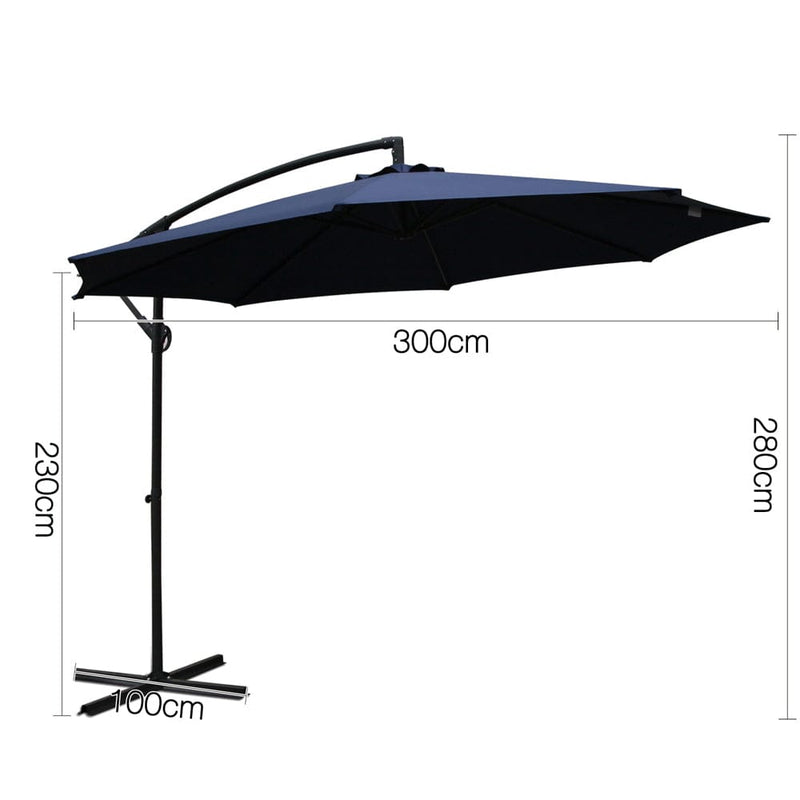 Instahut 3m Outdoor Umbrella Cantilever Beach Garden Patio Navy