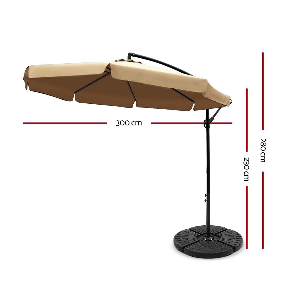 Instahut 3m Outdoor Umbrella w/Base Cantilever Garden Patio Beach Beige