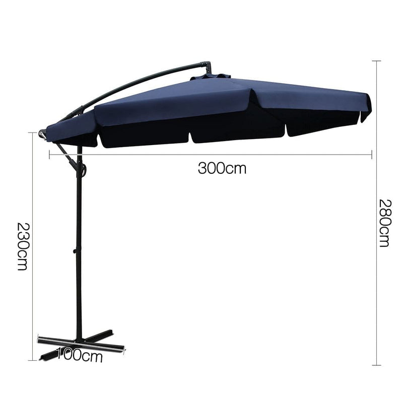 Instahut 3m Outdoor Umbrella Cantilever Garden Beach Patio Navy